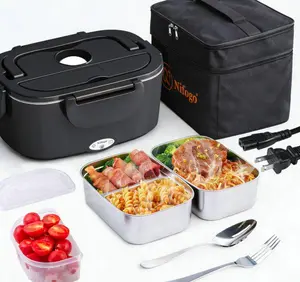 Multifunctional Electric Heating Lunch Box Fast Heating Food Warmer Box 80W High Power Portable 3 in 1 Vehicle Household Heating Device 18L Removable Stainless Steel Inner Box Insulated Lunch Container with Carry Bag for Daily Adult Meal Prep