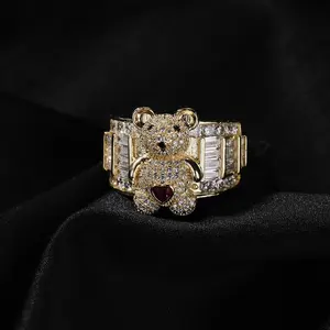 [ICE HUE]18K Gold Vacuum Plated Copper with 5A+ Sri Lanka Zircon Little bear Ring Miami Italy Mexico & Micro Inspired for Women & Men Luxury Jewelry,Daily Wear,Casual Fashion,Gift Idea,,Classic,Hip Hop,Simple,Sporty Style