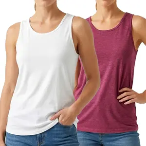 2 Pack Women Summer Soft Regular Fit Round Neck Sleeveless Tank Top Versatile Casual Breathable All-Day Comfort Tops