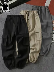 Men's Plus Size Trendy Cargo Pants, Loose Fit Casual Long Trousers, Three-Piece Set, Ideal for Daily Use and Outdoor Activities