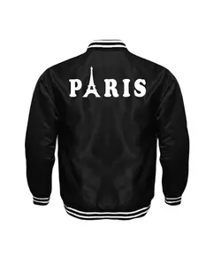 Paris Unisex Satin Baseball Jacket Striped Trim