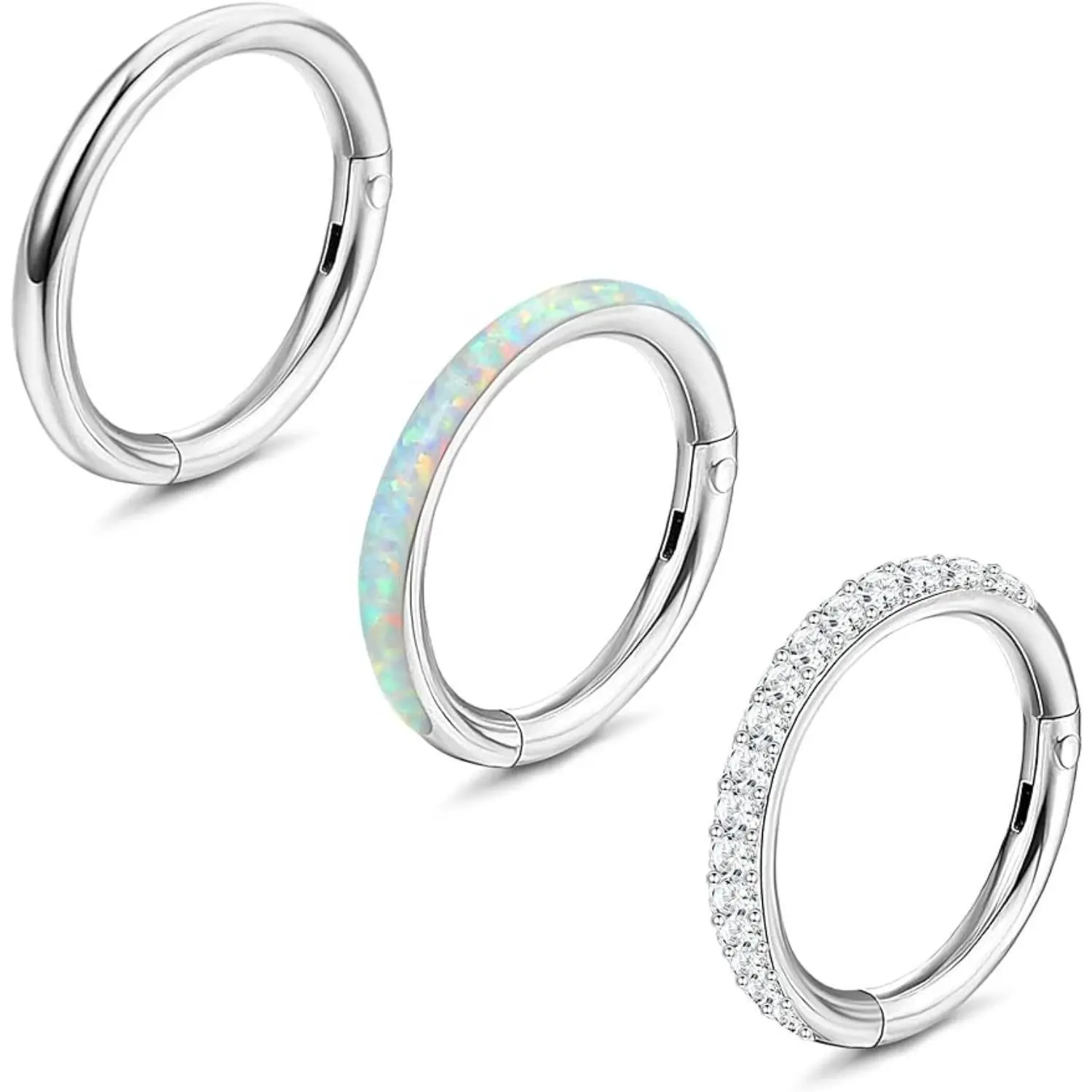 FINREZIO 3 Pcs Surgical Steel Nose Rings Hoop for Women 18G 16G Clicker Hinged Segment Septum Lip Nose Rings Helix Cartilage Conch Rook Earrings Piercing Jewelry Diameter 8mm 10mm Daily