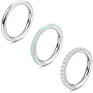 FINREZIO 3 Pcs Surgical Steel Nose Rings Hoop for Women 18G 16G Clicker Hinged Segment Septum Lip Nose Rings Helix Cartilage Conch Rook Earrings Piercing Jewelry Diameter 8mm 10mm Daily