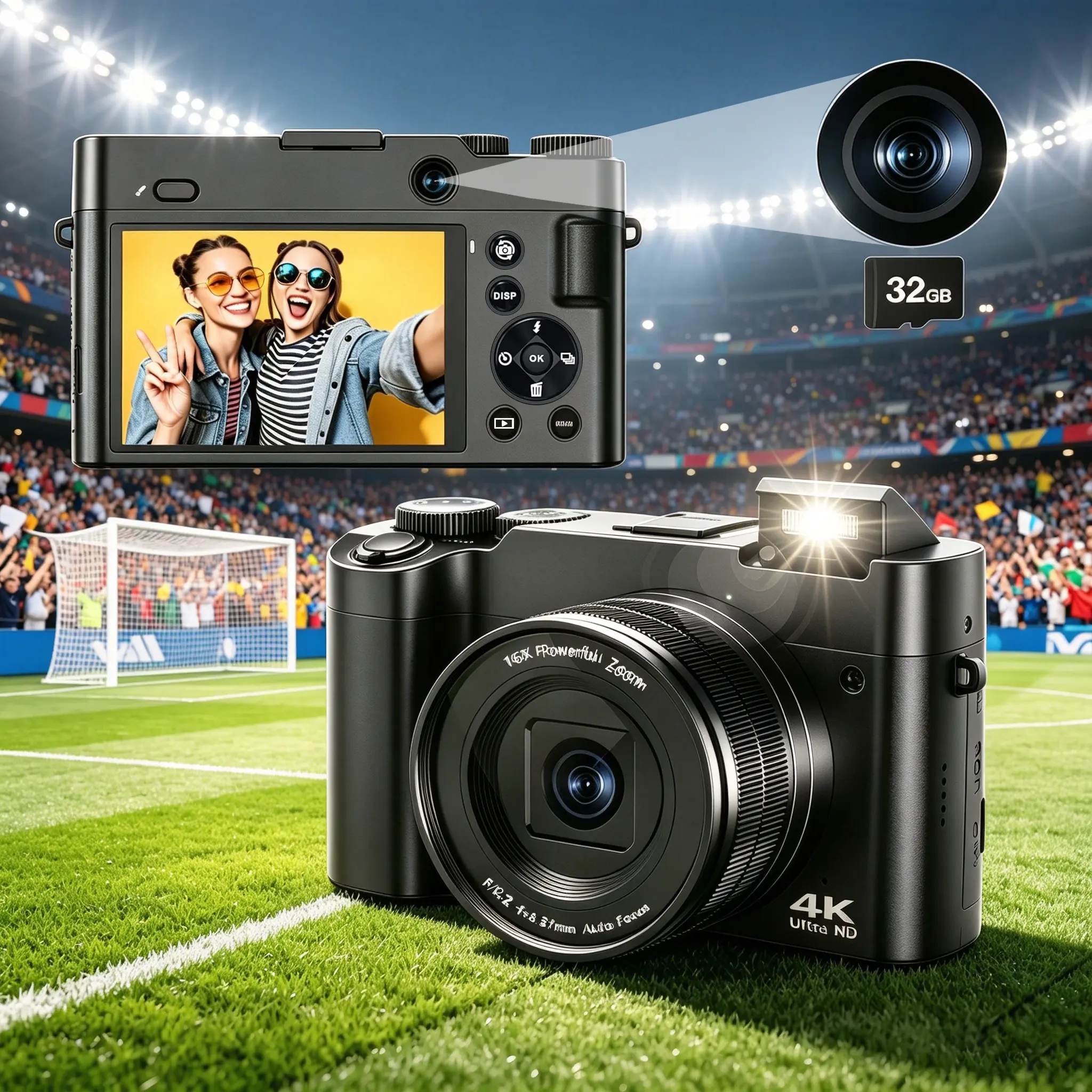 CAMKORY 4K Digital Vlogging Camera for Travel, Outdoor Photography and Vacation Videos, 64MP Camera with Dual Lens, Autofocus, Anti-Shake, 16X Zoom, 32GB Card, A Battery, Compact Camera for Beginners, Digital Cam, Contentcreator #Summervibes #Summerwins