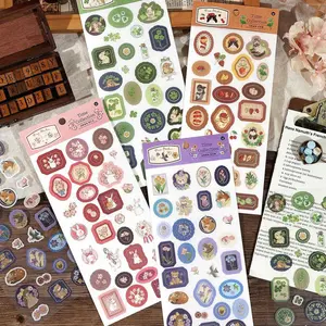 4 types of animal label stickers Cute and diverse notebook stickers Retro style DIY decorative material cut film stickers