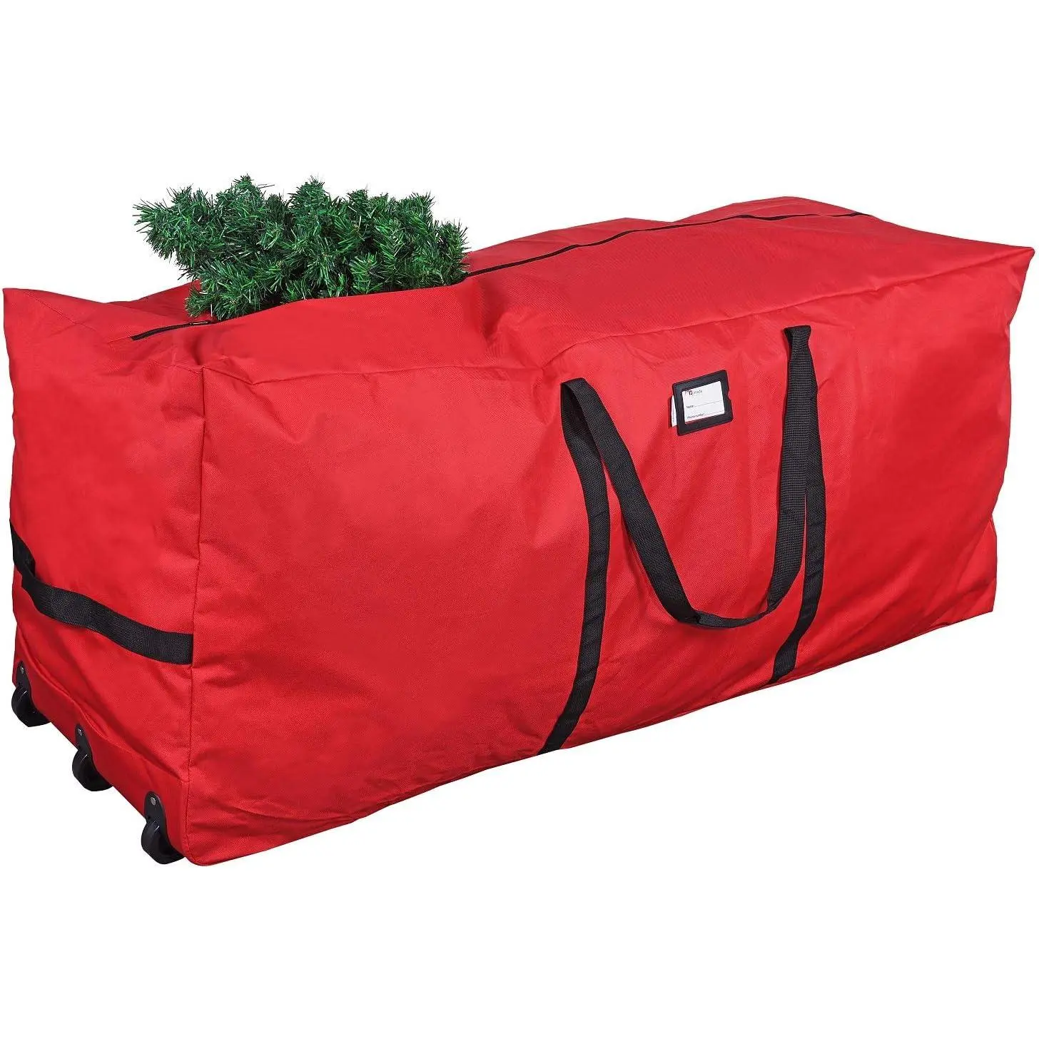 Rolling Tree Storage Bag, Fits Up to 9 foot Disassembled Holiday Tree, 28" Height X 16" Wide X 60" Long  Heavy Duty Storage Container with Wheels (Red)