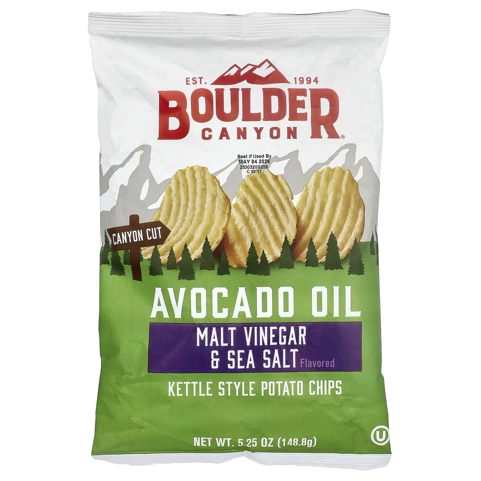 Boulder Canyon Avocado Oil Kettle Style Potato Chips, Malt Vinegar & Sea Salt, 5.25 oz (148.8 g)