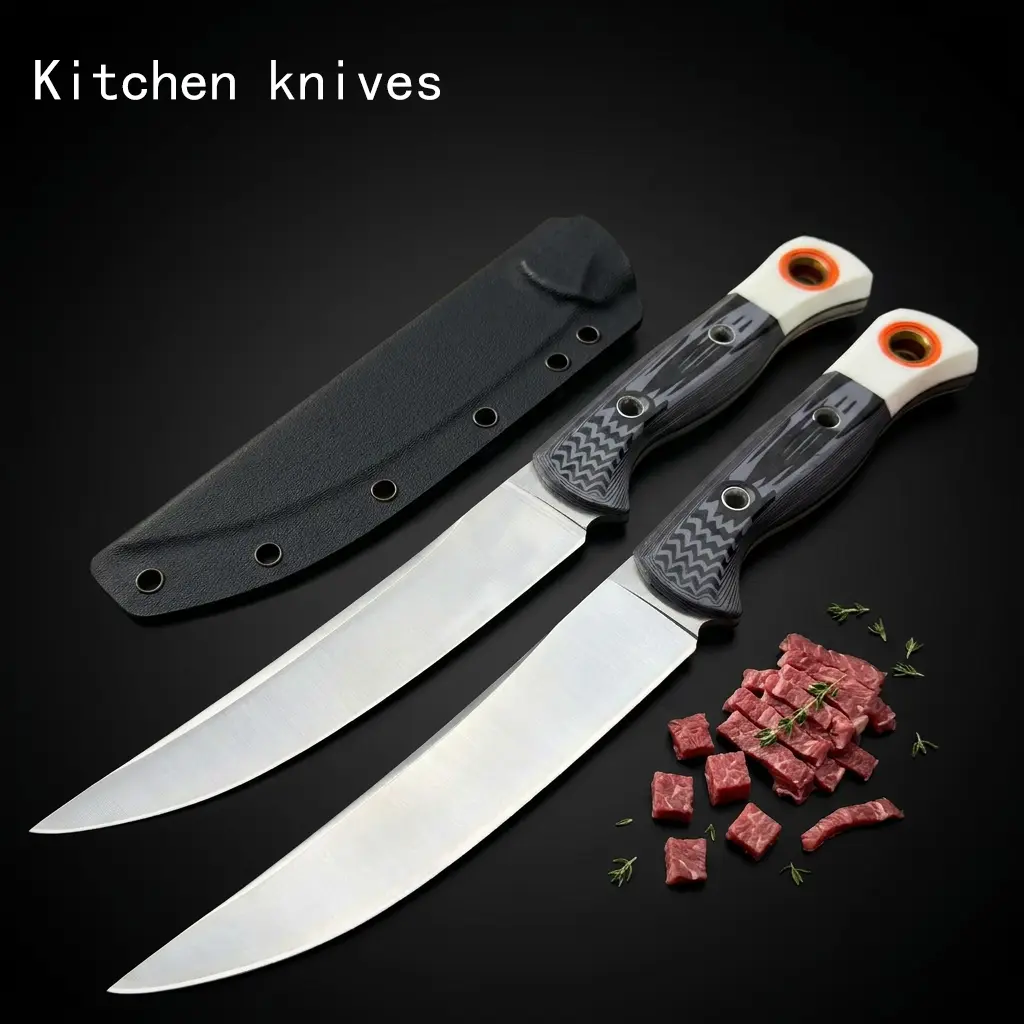 Chef's Knives Set with ABS Ergonomic Handles, Full-Tang 9Cr18 Steel Blades, Sheaths for Meat Cutting & Daily Household Food Preparation