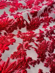 Red Organza Burnout Brocade