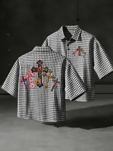 Men's Short Sleeve Gingham Checkered Shirt, Casual Fitted Top for All Seasons, Comfortable Fashionable Daily Wear, Trendy Design