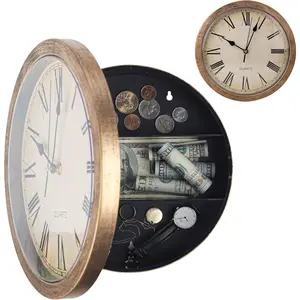 Hidden Safe,Wall Clock Diversion Safe,Secret Compartment,Secret Hidden Clock for Valuables (Brown)