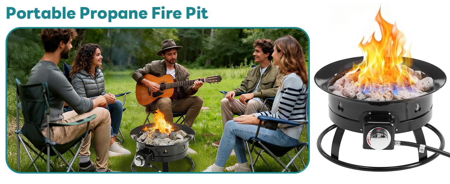 Portable Propane Fire Pit, 19 Inch Smokeless Gas Firebow with Cover and Carry Kit, 58,000 BTU Outdoor Fire Pit for Outside Patio Backyard Camping RV Tailgating