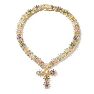 colorful ice flower necklace for men and women inlaid with zircon jewelry