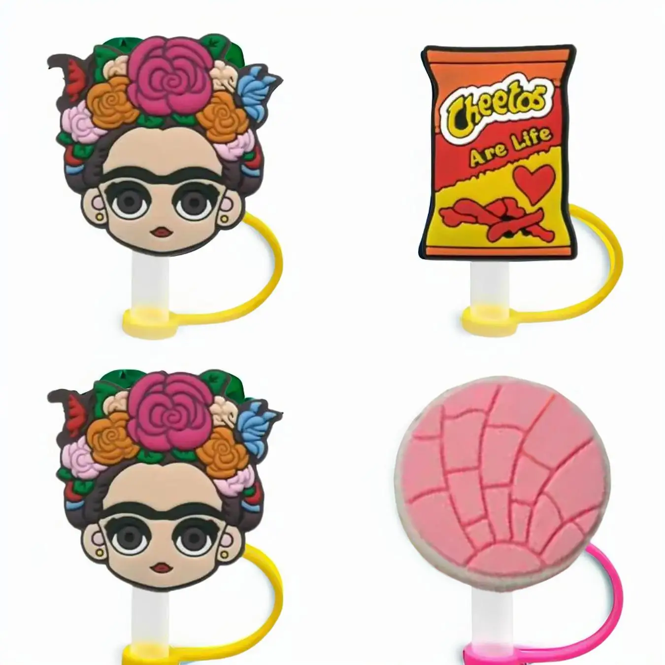 Reusable Cute Cartoon Design Straw Cover Cap, Dust Proof Water Bottle Straw Top Cover, Kitchen Gadgets, Kitchen Accessories