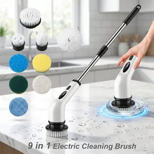 Electric Spin Scrubber, Cordless Cleaning Brush with 8 Replaceable Brush Heads, Tub and Floor Tile 360 Power Scrubber Dual Speed with Adjustable & Detachable Handle for Bathroom Kitchen Car