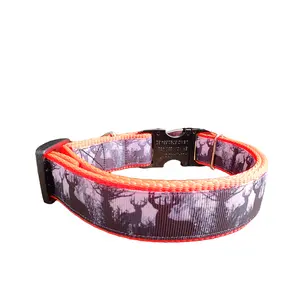 Heavy Duty Hunting Bucks Neon Orange Super Heavy Nylon Dog Collar LG, XL, Leash
