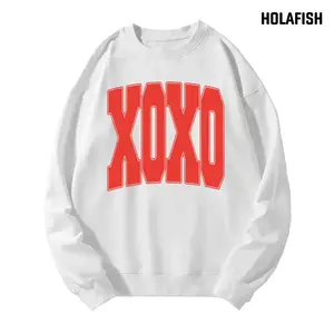 Holafish XOXO Valentine's Day Sweatshirt& Tshirt Women's Crewneck Retro Fleece Sweatshirt Oversized Loose Fit Vintage Graphic Print Soft to the Touch Cozy Winter Top