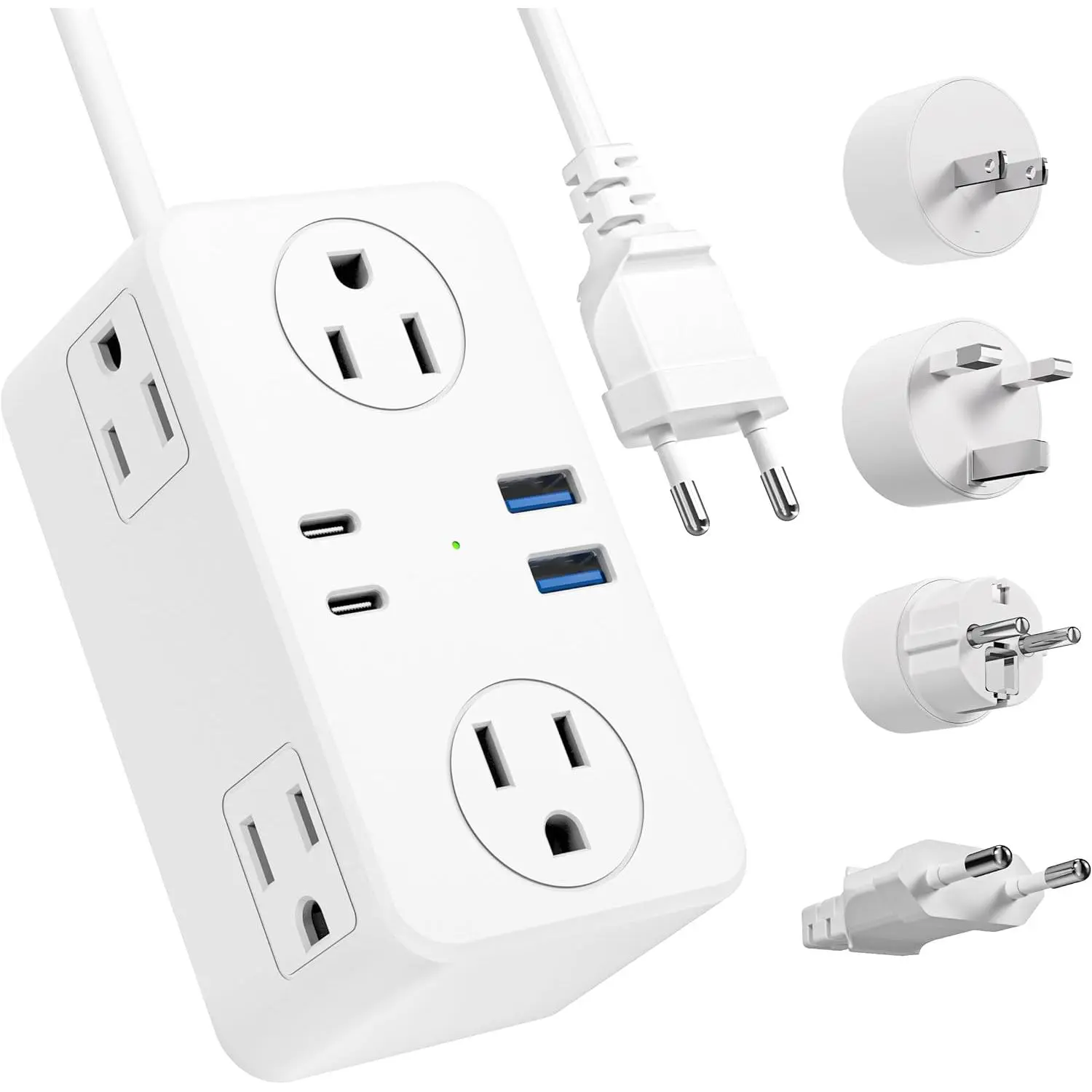 SQ-APT023 European Travel Plug Adapter, EU/UK/US Travel Plug Adapter Power Strip, 6 AC Outlets, 4 USB Ports (2 USB C), 3ft Wrapped Around Extension Cord, Universal Travel Adapter Yifanyou Sports