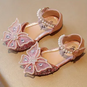 Girls' Flat Shoes - Bowknot Pearl Decor Princess Style Children's Single Shoes