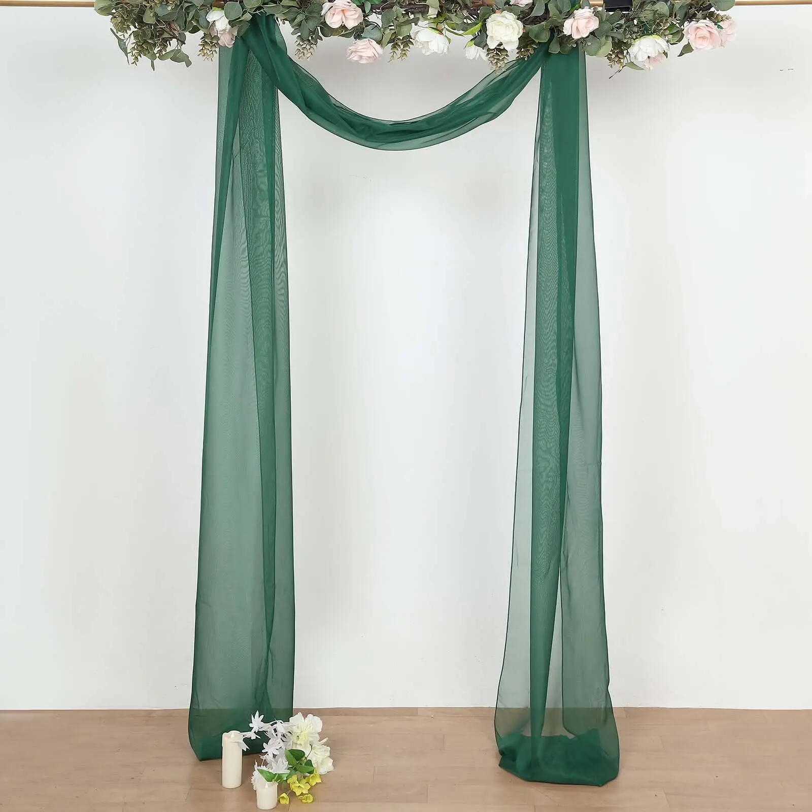 Hunter Emerald Green Sheer Organza Fabric - 18ft Home Textile, Festive Curtain, Window Scarf Valance for Wedding Arch Draping Backdrops, Event Decor, Interior Decoration Accessories, Window Decorations Supplies