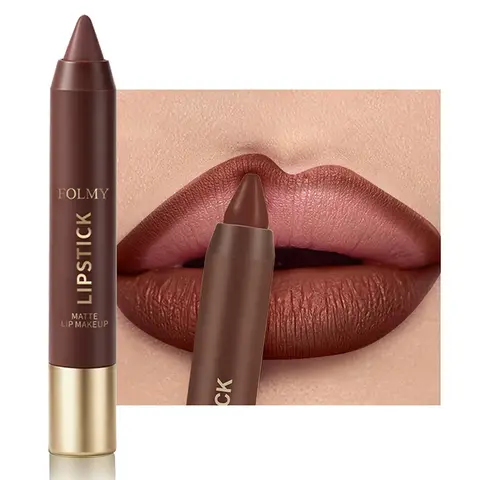 FOLMY 6pcs Matte lipstick Lip Liner, Crayon Nib Design Lip Line Lip Balm Dual Use, Waterproof Rotary Design Brown Color Lipsticks, Lipliner, Matte Lip Penci,Gift-Friendly Pencill Cosmetic Gloss Lipgloss Makeup Pack Glossy Daily