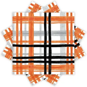 50 Pack Paper Napkins - Orange Black Buffalo Plaid Cocktail Napkins for Halloween Party, 6.5" * 6.5