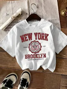 Plus Size, Plus Size Letter Printed T-shirt, Short Sleeved Round Neck Casual Top, Summer and Spring, Women's Oversized Clothing
