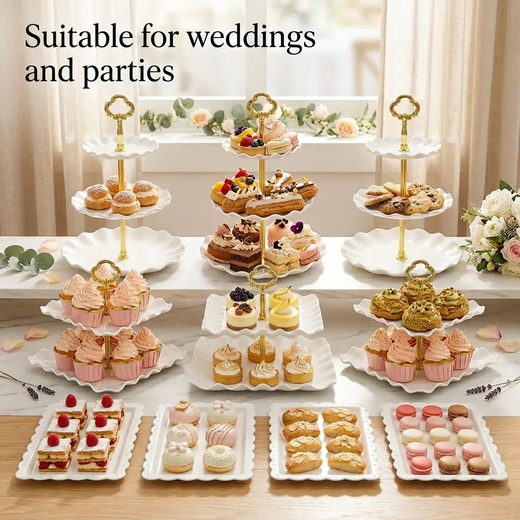 10pcs Tableware Cake Stand Set - 3 Double-Tier Cupcake Holders, 3 Triple-Tier Cupcake Holders, 4 Appetizer Trays - Ideal for Birthdays, Bridal Showers, Cupcake Holder