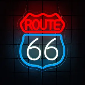 Route 66 Neon Sign,  Room Decor Home Lighting USB Powered, for Bedroom Living Room Gaming Room Man Cave Home Party Birthday Gift for Family Friends Kids