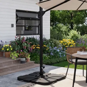 4-Piece Cantilever Patio Umbrella Base, Heavy-Duty Windproof Offset Umbrella Stand Plate Set, 330lbs Water or Sand Filled Capacity, with Built-in Handles & Fixed Pin, Black