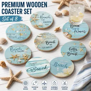 Aesthetic Seashell Coasters Set of 8 – Boho Coastal Non-Slip Heat Resistant Round Drink Mats for Shelf Home Coffee Table – Viral Coastal Grandma Summer Vibes Decor – Trendy Cottage Core Beach Home Accent Gift for Women Her