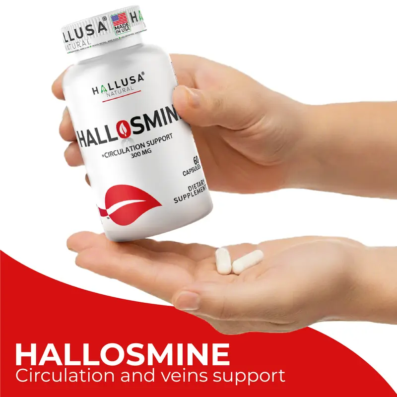 HALLUSA NATURAL HALLOSMINE 300 Mg Diosmin Circulation 60 Capsules Gluten-Free Organic GMO-Free Sugar-Free Supplement for Healthy Circulation & Veins Health Made in USA Dietary 4