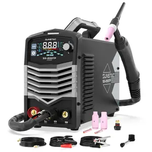 Sunstac SS-200TP 200Amp TIG Welder with Pulse, 110/220V Dual Voltage DC TIG/Pulsed TIG/Spot TIG/Stick 4-in-1 Welding Machine with Large Digital Panel