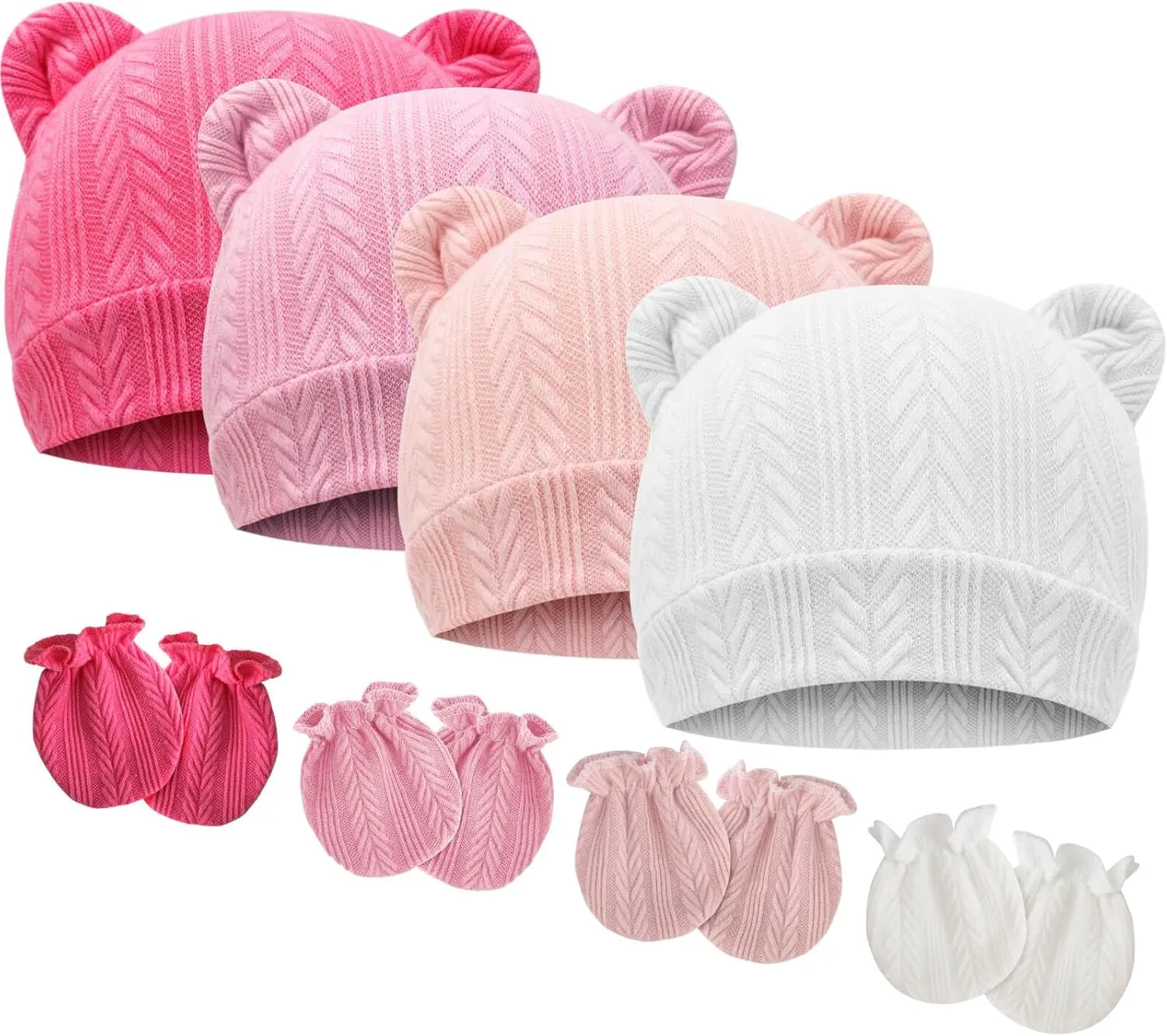 BQUBO Newborn Baby Hats Bear Ears and Mittens Sets Preemie Caps Baby Boy Girl Infant Hospital Beanie for 0-3 Months