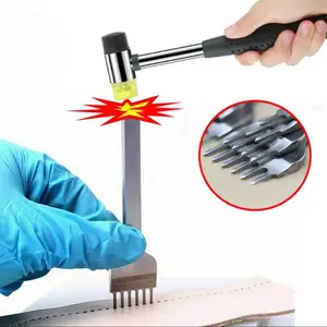 4Pcs Leather Hole Punch Chisel Leather Craft Stitching Tools Hammer 5mm Set