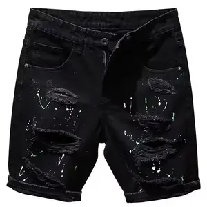 FlariseBoys'PersonalityBeggarRippedFive-pointPantsInSummerVersatileSlimFitHandsomeBlackDenimShorts