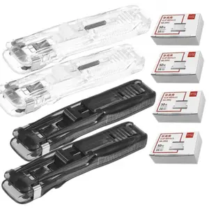 4 Pcs Portable Binder Clip Stapler, with 100 Pcs Small Binder Clips, Non-Destructive Paper Clam Dispenser for Office, Home, School