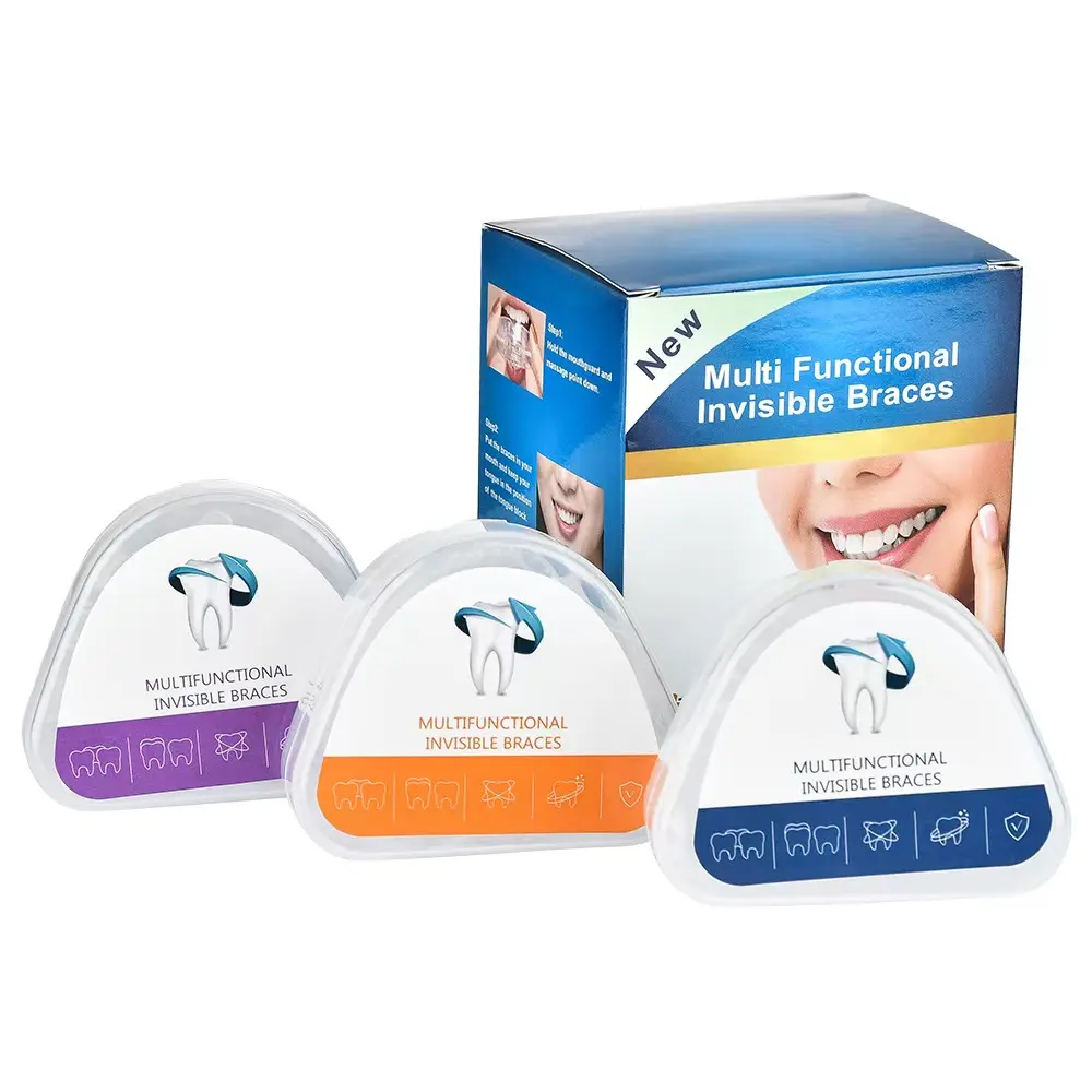 Invisible Teeth Braces Set - 3 Progressive Braces with Storage Cases, Removable Anti-Grinding Retainer, Fixed Teeth Guards for Daily Oral Care