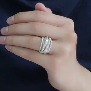 Women's Elegant New-Style Multi-Layer Interlocking Cubic Zirconia Stackable Finger Ring - Artificial Gemstone Jewelry Accessory, Ideal for Wedding, Engagement Gifting, Stackable Finger Rings, Cubic Zirconia Rings