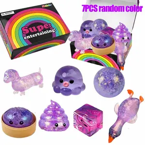 7-Piece Fidget Toys Set, Includes Octopus Bun Duck, Cute Stress Relief Squeeze Toys, Party Gifts, Classroom Birthday Easter Presents