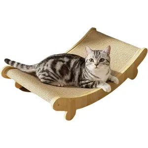 Natural Sisal Cat Scratcher Bed Hammock Chair Wooden Cat Furniture Durable Scratching Lounge for Indoor and Large Cats