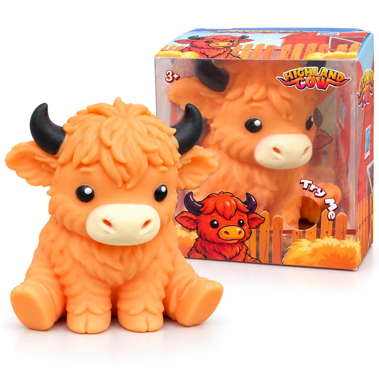 Jumbo Highland Cow Squishy, Farm Animal Fidget Squeeze Toy, 1 Piece