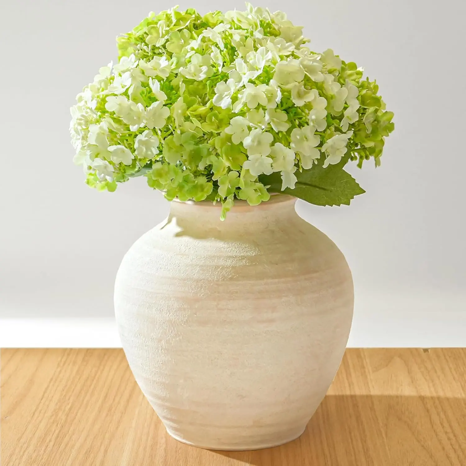 Ceramic Flower Vase Home Decor, 6.2 inch Farmhouse Rustic Vintage Decorative Vases, Pottery Terracotta Boho Flowers Vases for Dining Table, Living Room, Shelf, Kitchen, Bedroom (6.2"-White)