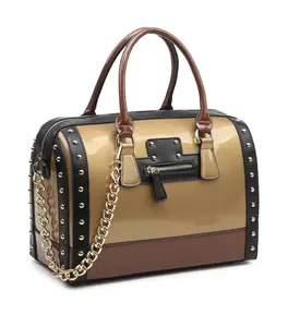 Irresistible Shiny Patent Faux Leather Handbag for Women with Shoulder Strap and Barrel Top Handle