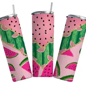 Watermelon 20oz Insulated Stainless Steel Tumbler with Sliding Lid and Straw BPA Free Portable Durable Drinkware Flasks Bottled Mug Water Bottles Washable Reusable Cup Summer Stylish