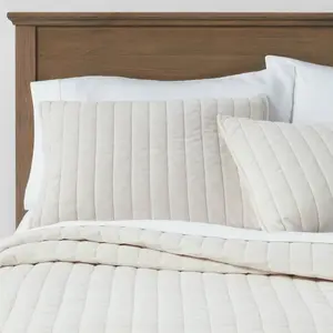 Threshold Quilt Velvet Channel Stitch Solid Year-Round OEKO-TEX, Cream, King