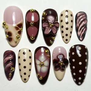 Elegant French Floral Theme Nail Art, Stylish Detachable Gold Beads Design, 30pcs Single Pack, Perfect for European & American Styles
