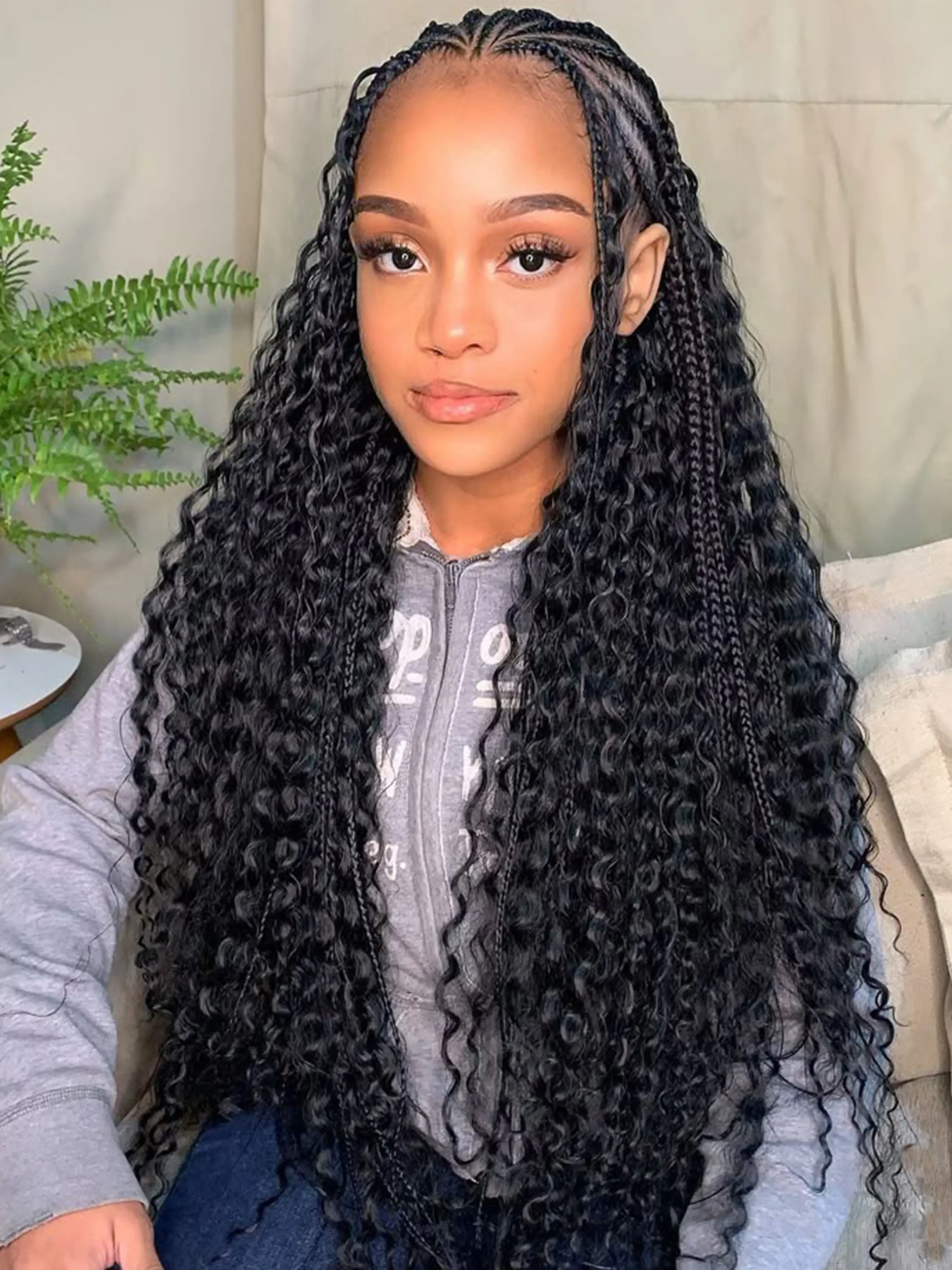 3 Pcs 32 Inch Deep Wave Curly Crochet Hair Synthetic Long Ocean Wave Braiding Hair Extensions For Boho Braids Bohemian Crochet Braids