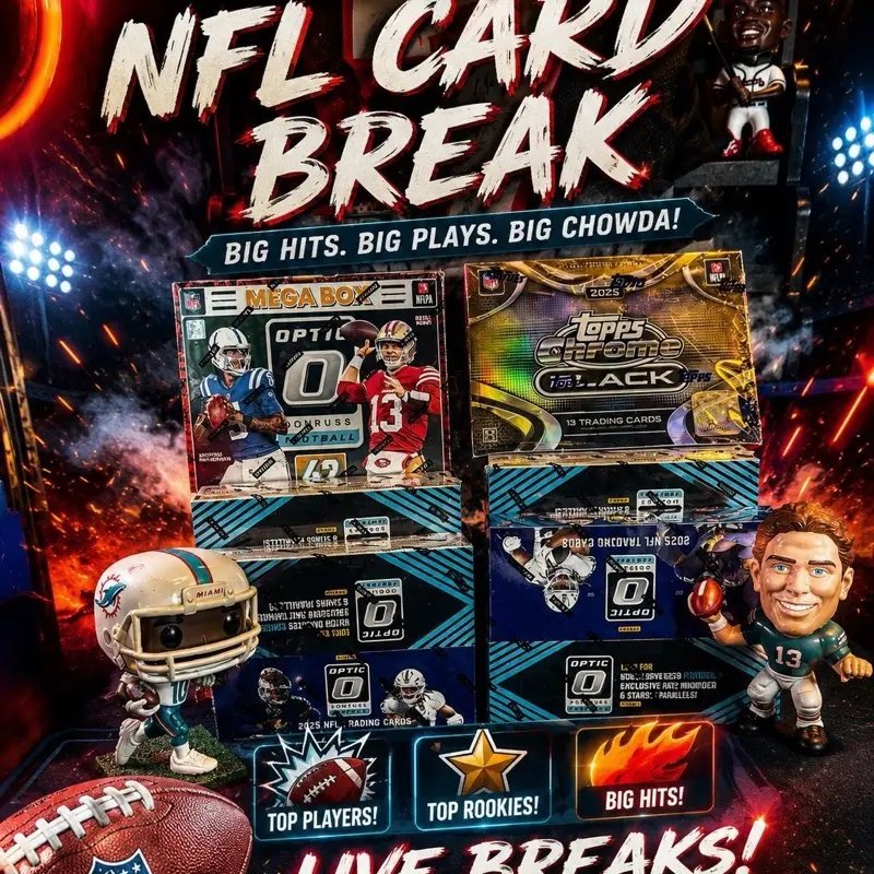 Chowda Head Breaks 6 box break with autograph jersey! 1 topps chrome black hobby box, 4 optic retail boxes and a 2023 optic mega box! 1 autographed jersey