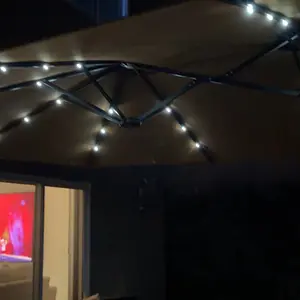 [LED Light] Phivilla Home 15ft Large Outdoor Patio Umbrella with Base – LED Light Option, Double-Sided, Crank Handle, Waterproof